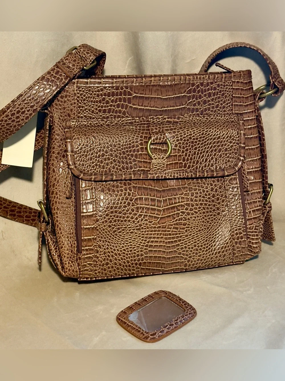 Coldwater Creek Brown Croc-Texture Crossbody Bag